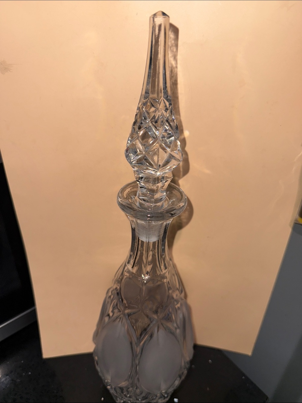 Clear Glass Decorative Decanter with Faceted Stopper